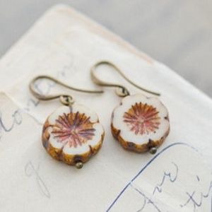 Beige Brown Antique Flower Earrings